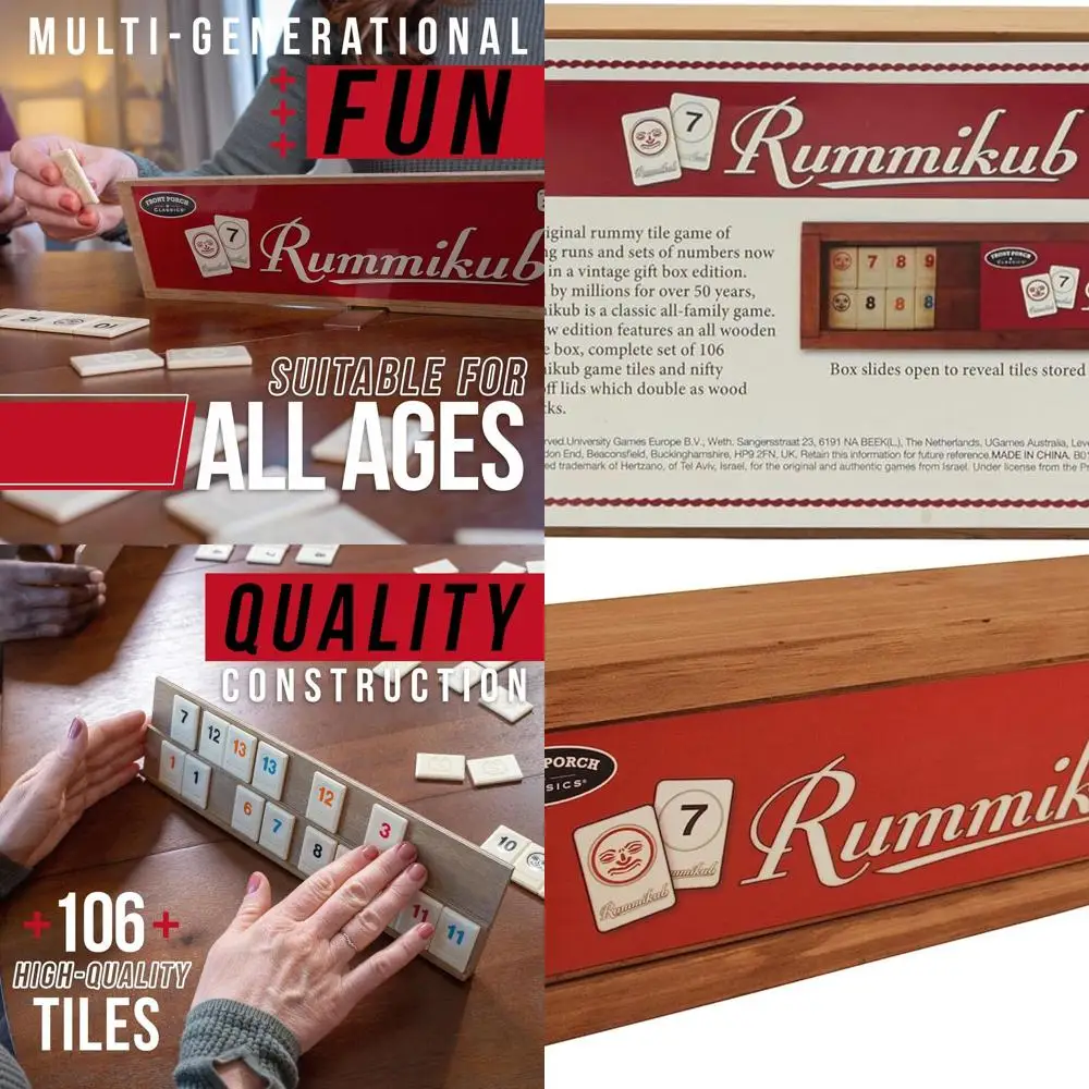 

Rummikub Vintage Wooden Storage Case with 4 Player Trays, 106 Tiles, for 2-4 Players Age 8+