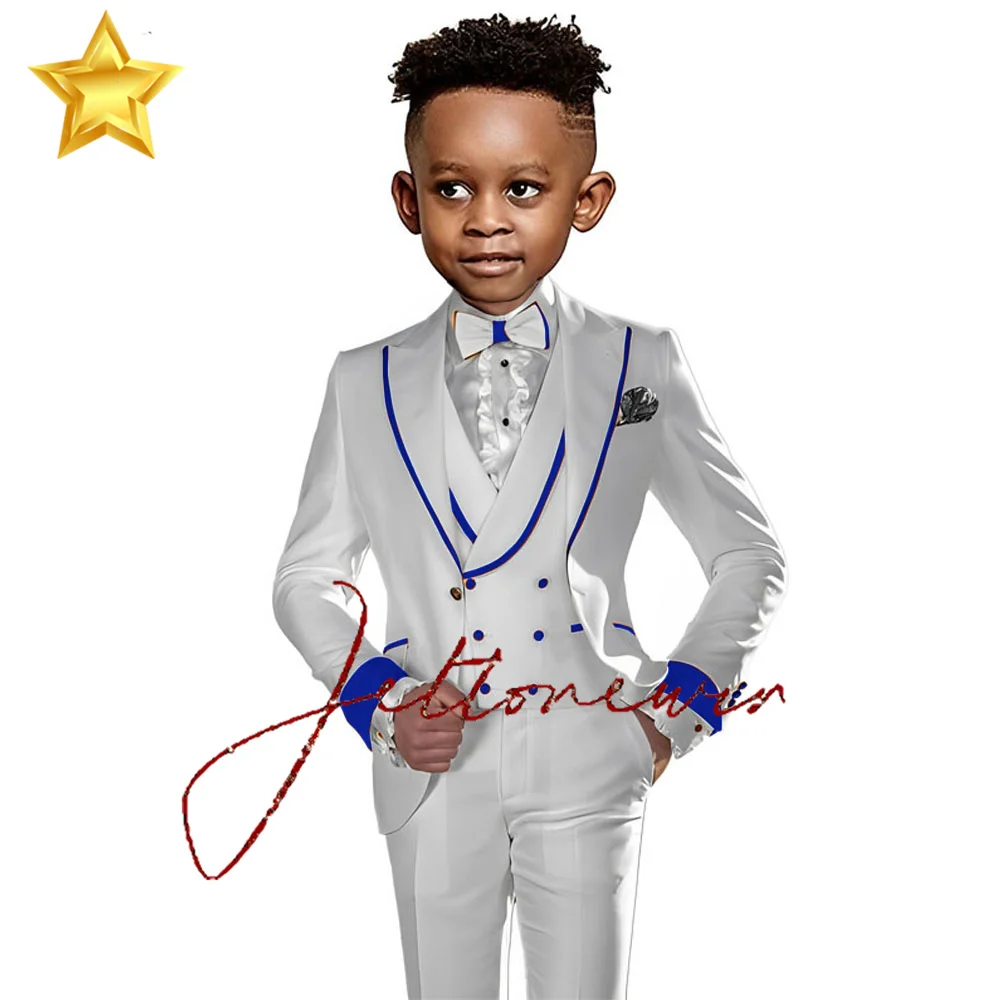 White Satin Boys Suit 3 Piece Wedding Fashion Tuxedo Kids Formal Clothes 2-16 Years Old Customized Blazer