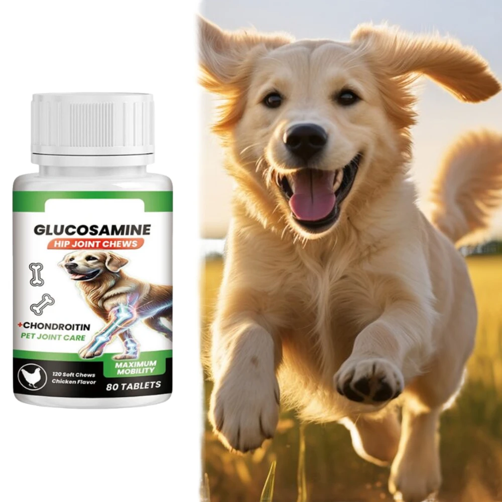 80 Tablets Pet Joint Care Supplement Glucosamine Chondroitin Soft Chews for Dogs Hip Joint Support Mobility Enhancement Health