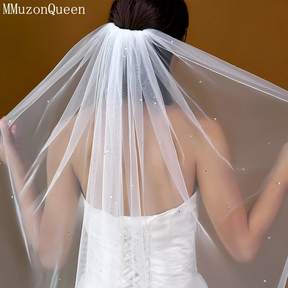 

MMQ M128 Wedding Veil Shiny Silver Diamond with Hair Comb Tulle Layer Soft White Bridal Veil Gift for Girlfriend