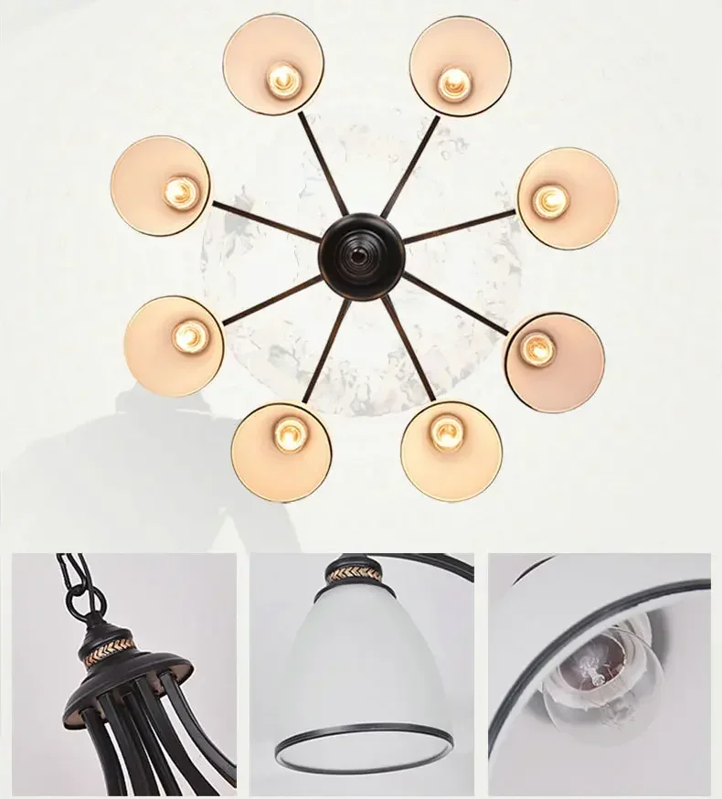 Cottage Art Deco Modern Iron Glass Shade Chandeliers Fixtures E27 110v 220v chandeliers for dining room living  bed