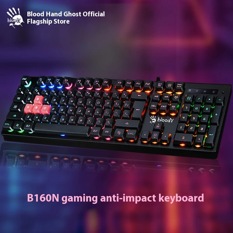 A4TECH Bloody B160N Game Office Wired Keyboard RGB Luminous Blue Switch Mechanical Feel Gaming Washproof Waterproof Membrane