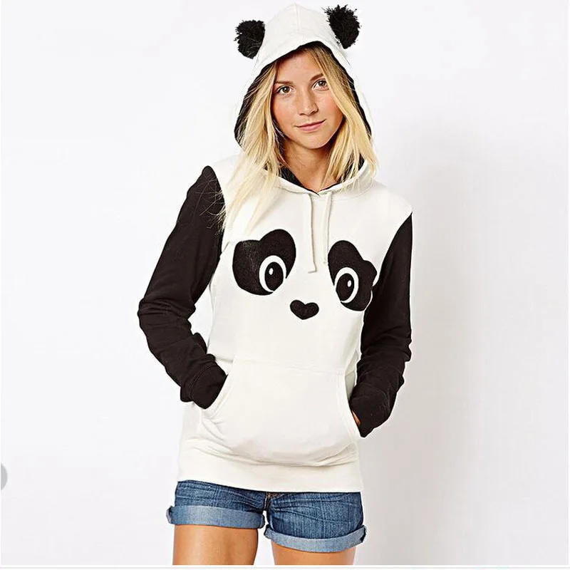 Woman ClothingWomen'S Black And White Panda Print Sweater, Casual Hippie, Cute, Playful, Fleece, Home