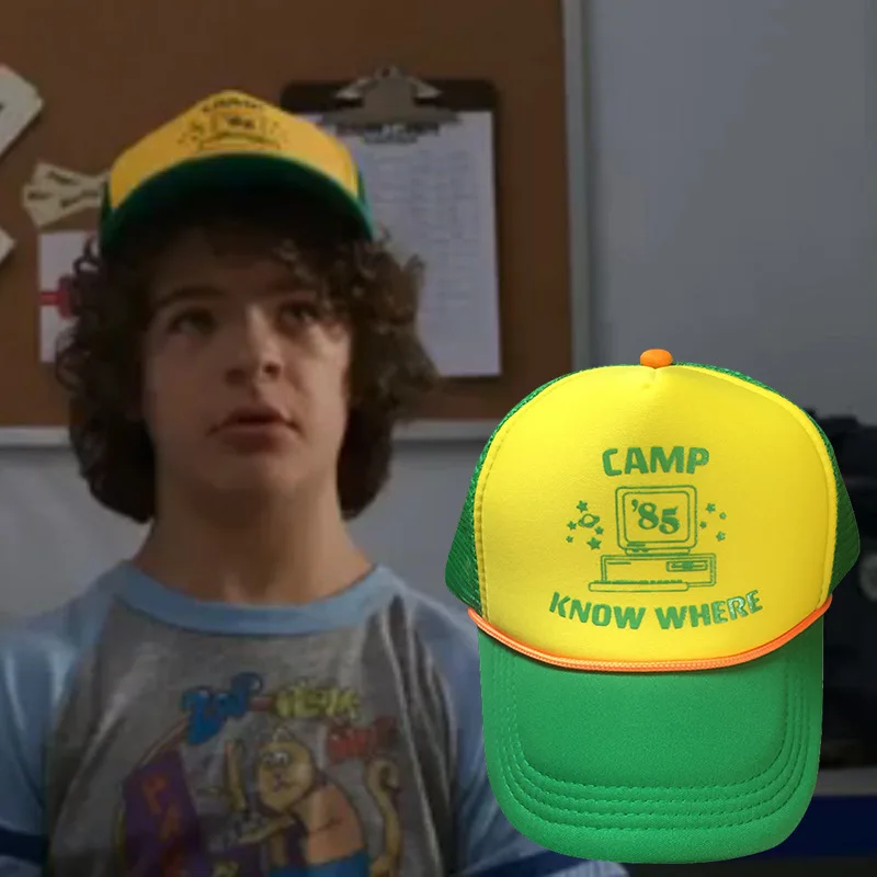 

Dustin Cosplay Cap - Season 3 Yellow & Green Trucker Hat for Halloween Costume Accessories Hats for Youth Middle-aged