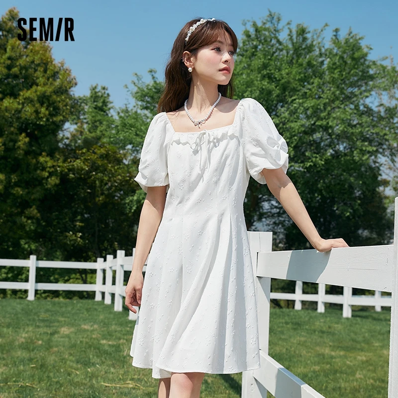 Semir Dress Women Waisted Square Neck Temperament 2024 New Summer Design Fairy Temperament Wind White Dress