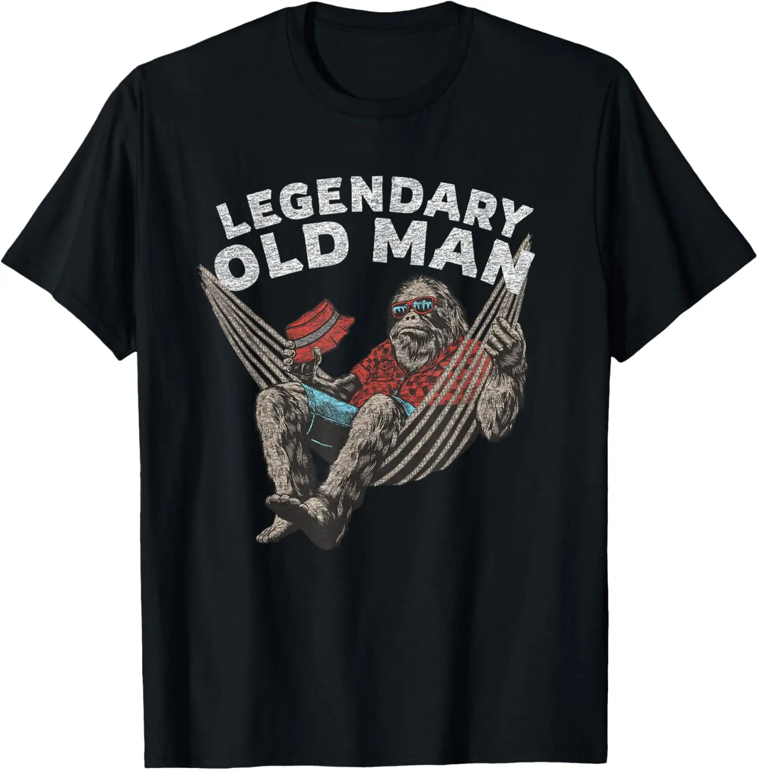 Legendary Old Man Bigfoot Relaxing In Hammock Graphic Tee Men's Funny Vacation T-Shirt