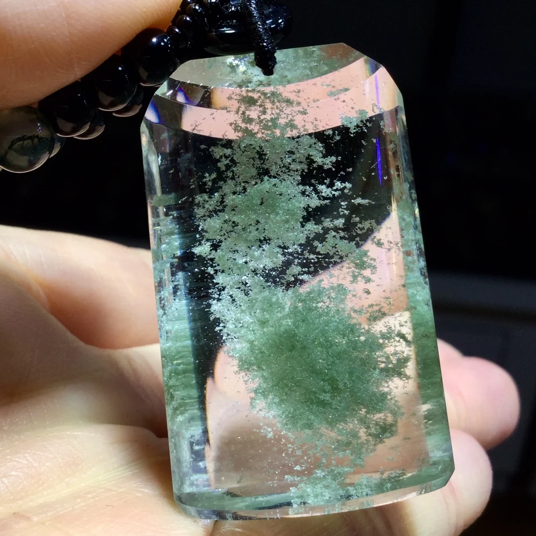 

Natural Green Phantom Quartz Pendant Jewelry Rectangle Women Men 43*26.5*18.5mm Water Drop Necklace Phantom Rare Garden AAAAAA