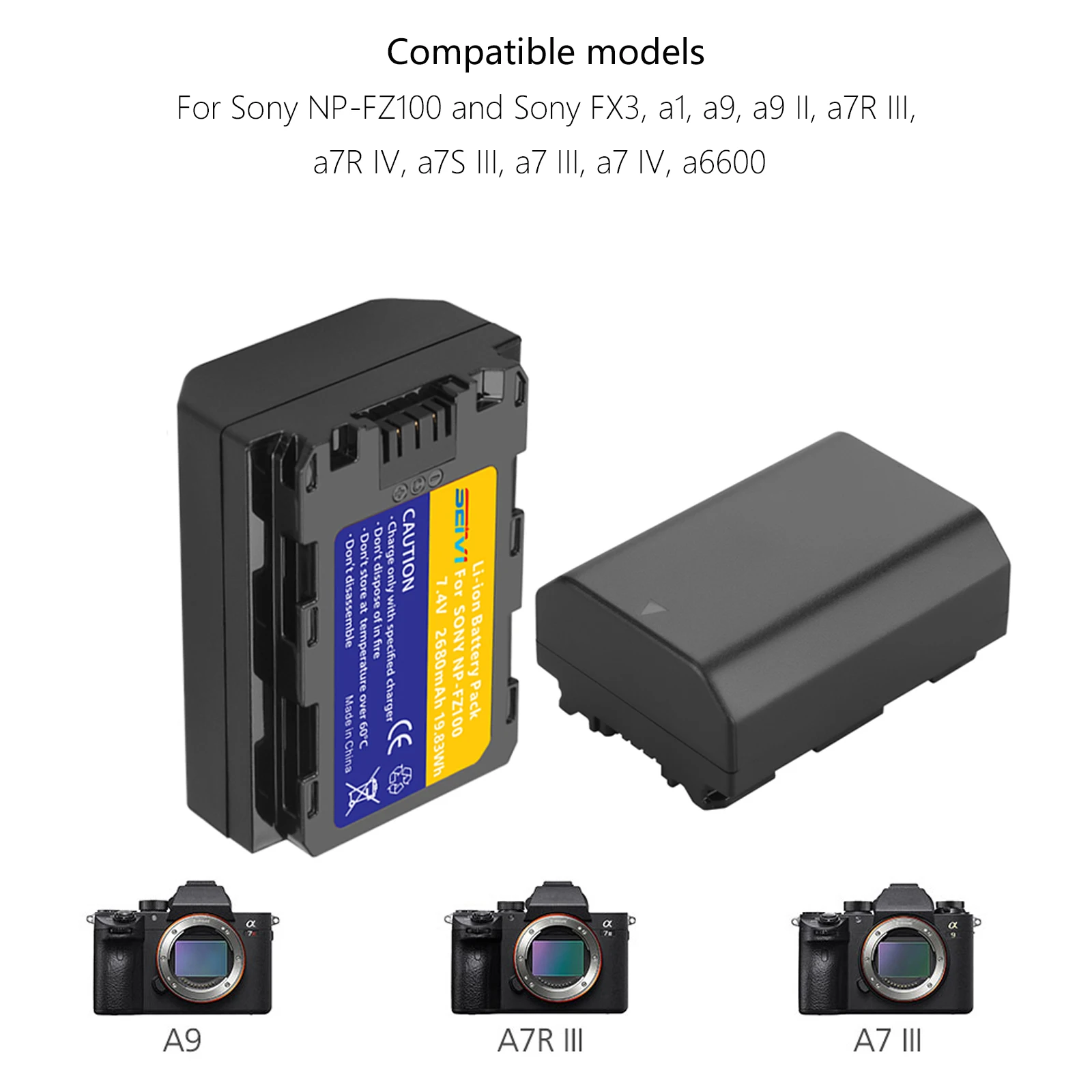 NP-FZ100 NP FZ100 NPFZ100 2680mAh Battery + LCD Dual USB Charger for Sony Alpha A7 III, A7 IV, a7 SIII, A7R III, A7R IV A6600