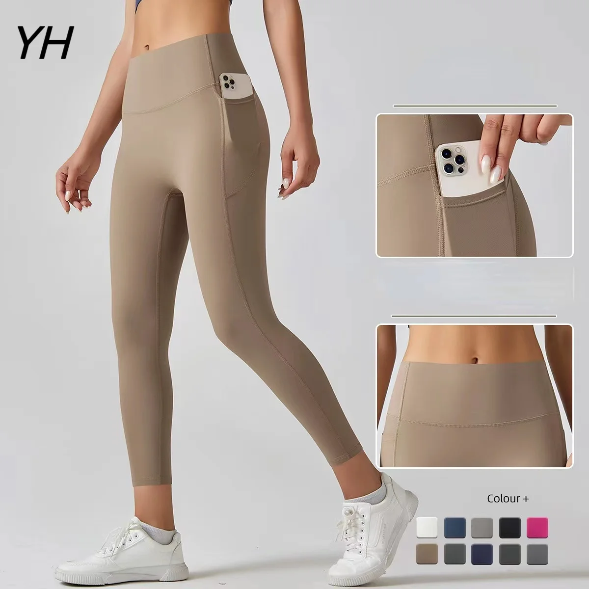 High Waist Solid Women\'s Yoga Pants Elastic Running Sport Leggings Fitness Training Yoga Pocket Hip Up Gym Clothing Sport Srunch