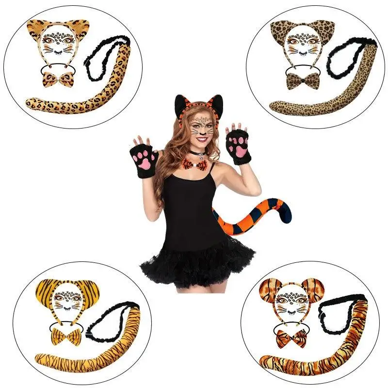 

2025 New Cross-Border Large Tail Leopard Ear Costume for Adults And Children Tiger Skin Pattern Outfit Stage Performance Wear