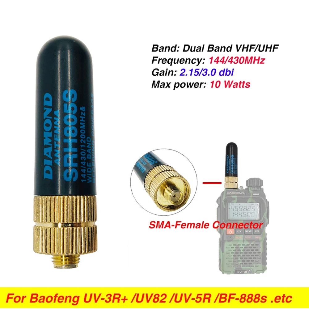 UHF + VHF SRH805S SMA Женская антенна для Baofeng искусственная рация с высоким коэффициентом усиления двухдиапазонная антенна для двухсторонней радиосвязи