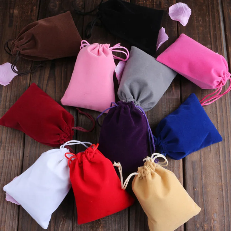 Flocking Drawstring Gift Bags, Fleece Packing Bags, Rings Jewelry Accessories Storage Wedding Party Festive Gift Bags 15x20cm