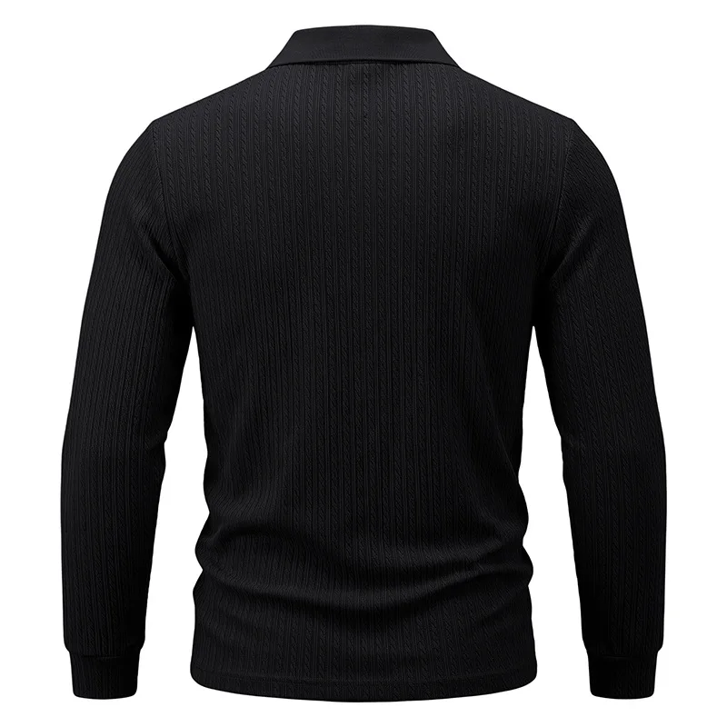 Herren Herbst-Winter US-Größe Jacquard Schlangenmuster Langarm-Poloshirt, Lässiges Einfaches Revers-Unterhemd – Detail 19
