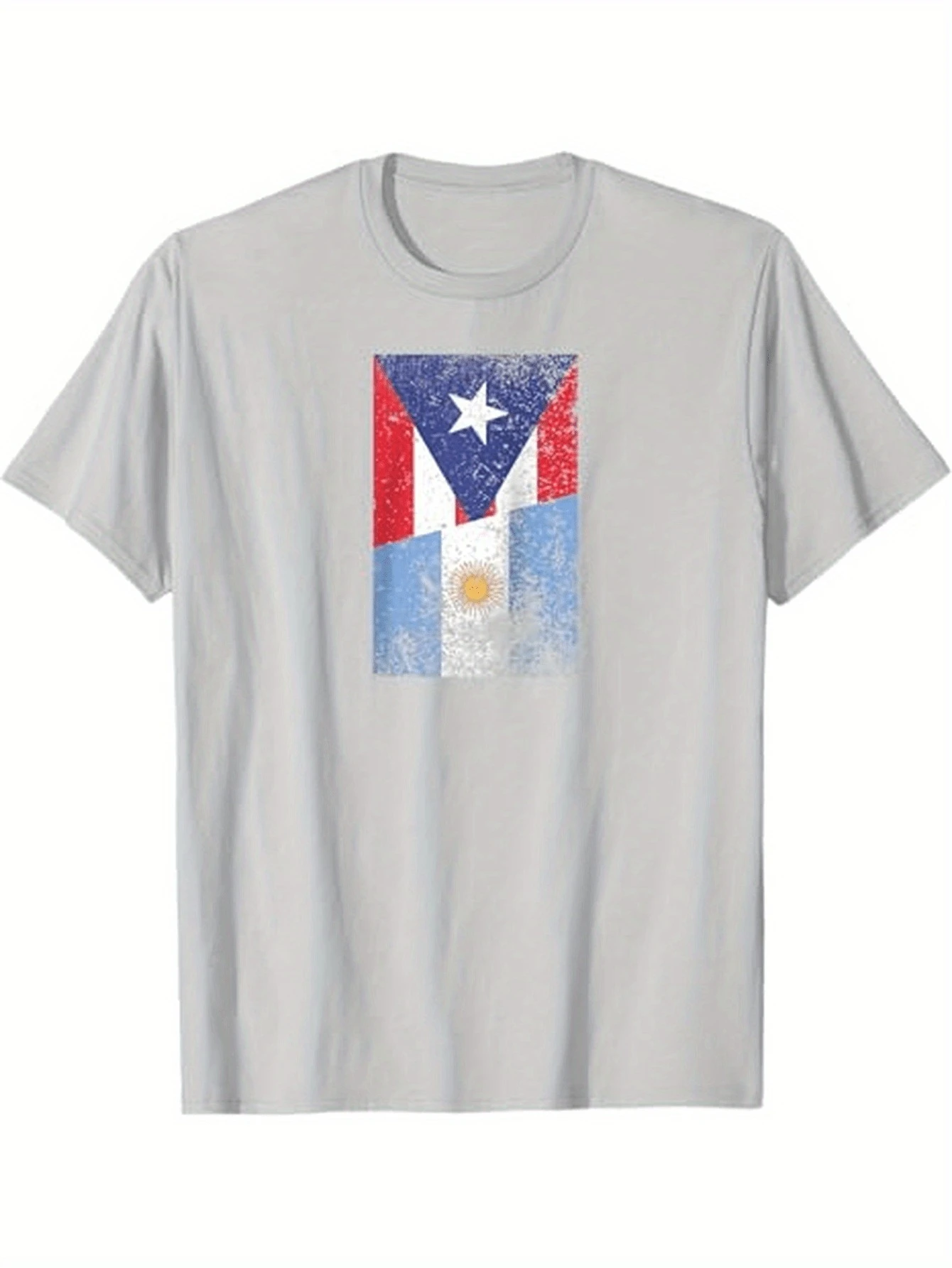 

Puerto Rico&Argentina Flag Pride Baseball-with Spanish Coat of Arms-100% cotton O-neck short sleeve printed men's T-shirt.