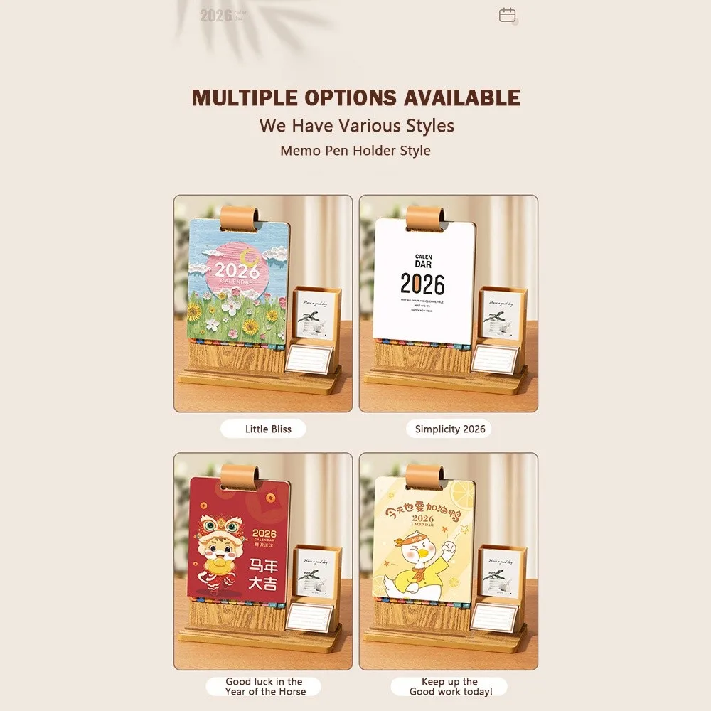 

Year of The Horse 2026 Desk Calendar with Pen Holder Gift Box Ornamental Student Stationery Flip Calendar Stationery Supplies