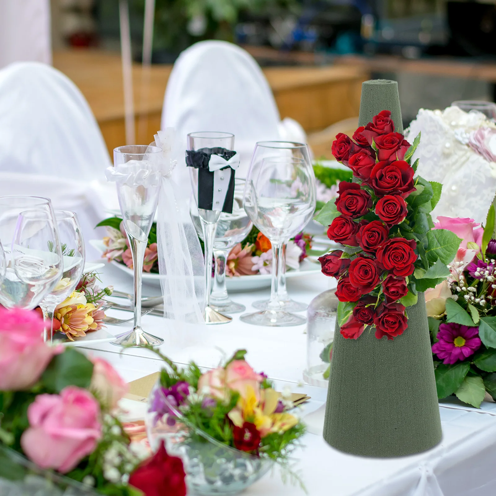 

2pcs Cone Flower Mud Foam Blocks For Floral Arrangements Diy Wedding Decor Supplies Green Florist Foam Craft Cone Tree Shapes