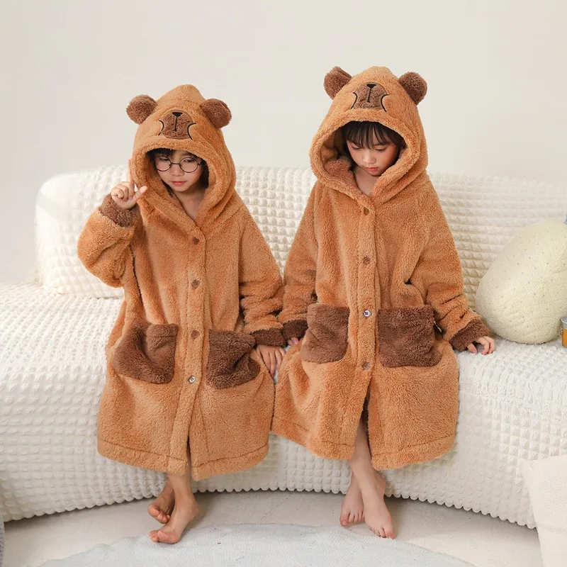 Autumn Winter Boys Nightgown Thickened Coral Fleece Children's Pajamas Girls Bathrobe Baby Home Loungewear