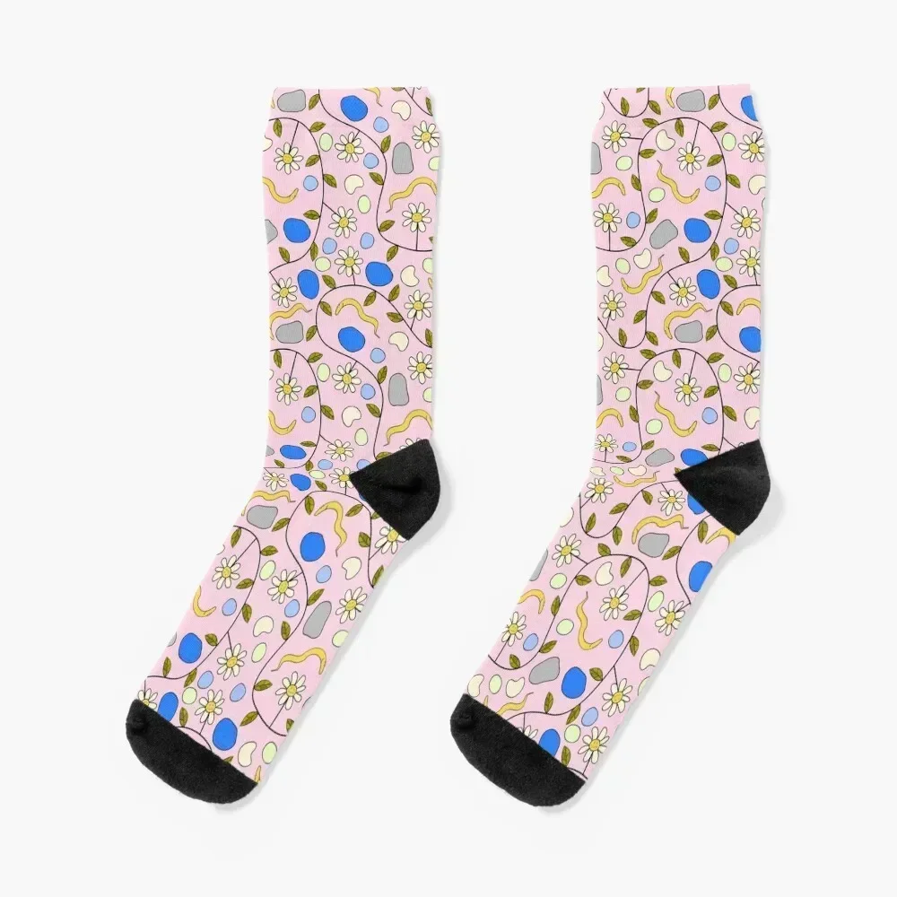 

C. elegans Worms and Grumpy Flowers on Pink Socks Rugby men cotton high quality Socks Man Women's