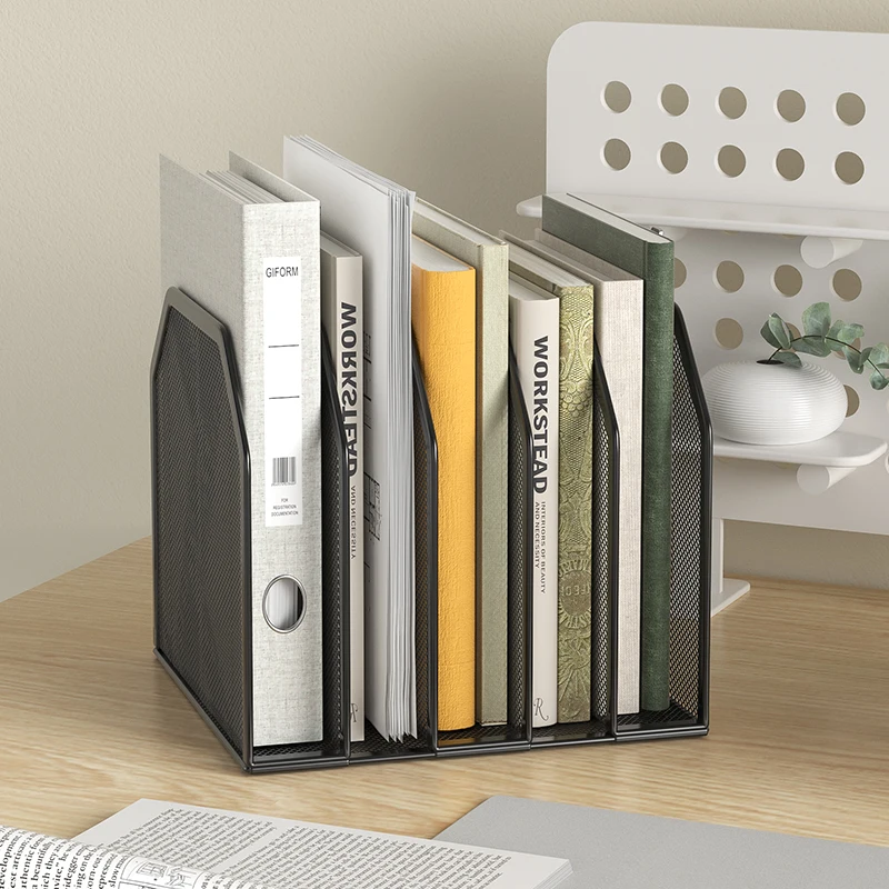 5-Section Vertical Desktop Organizer, 5-Section Mesh File Folder Stand Sorter for Office Home Classroom Organization