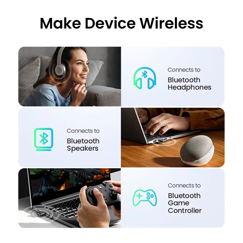 UGREEN USB Bluetooth 5.3 5.0 Adapter Wireless Dongle Transmitter Receiver for PC Windows 11 10 8.1 7 Bluetooth Stereo Headset