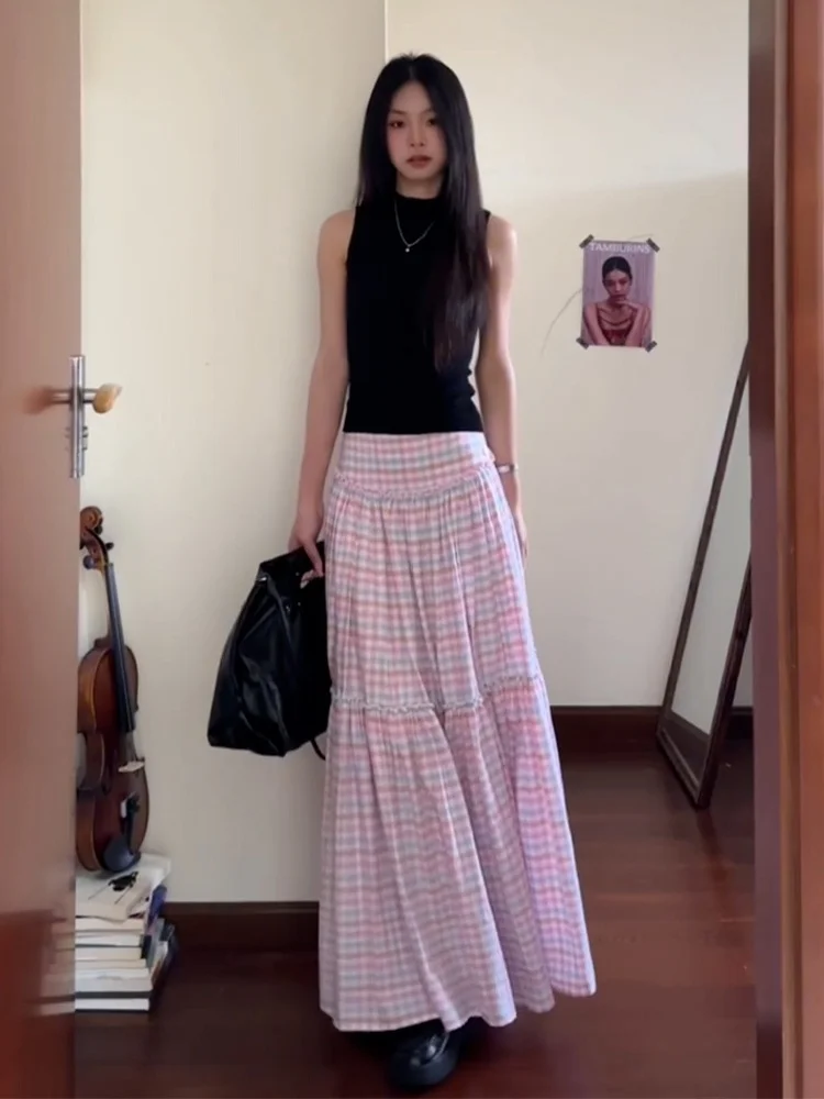 Vestido Midi de corte en A de cintura alta de estilo coreano, falda larga e para vacaciones de verano, ropa de mujer, ...