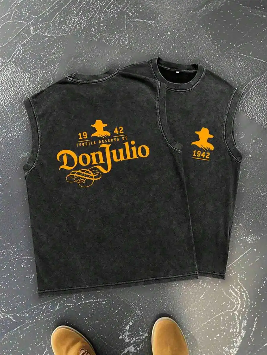 

Мужская майка без рукавов с эффектом потертости, с ретро-графическим принтом, свободного кроя для летнего повседневного образа