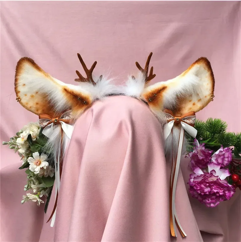 Handgemachte süße schöne Weihnachten Hirschohren Elch Ohren Horn Hairhoop Kopfbedeckung für Mädchen Lolita Weihnachten Cosplay Kostüm Zubehör