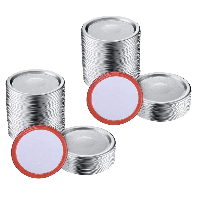 

Крышки для консервных банок Mason Jar с широким горлышком 86 мм, многоразовые герметичные Серебристые крышки раздельного типа с силиконовыми уплотнениями, розничная продажа колец, 200 шт.