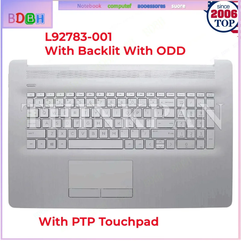 Palmrest Backlit Keyboard Touchpad With ODD PTP For For HP 17-BY 17-CA Silver US