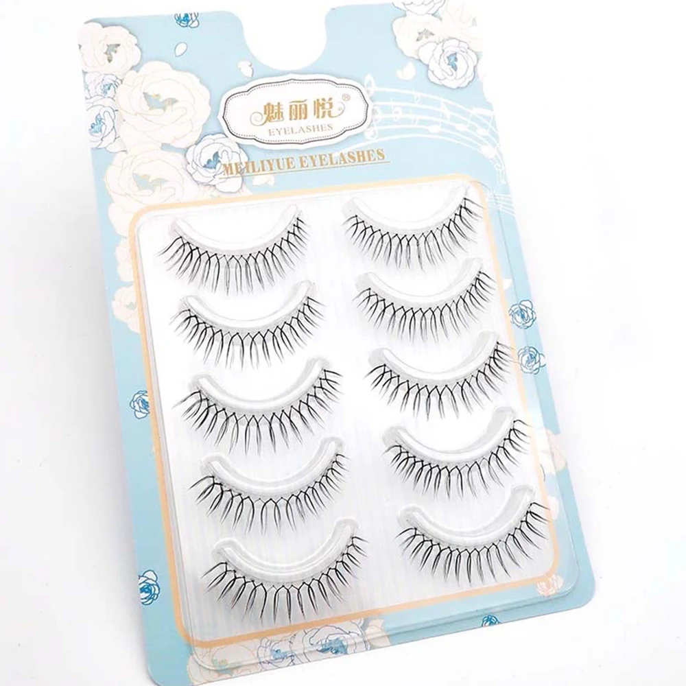 Korean U-shaped False Eyelashes Natural Wispy Reusable Lash Extension Women Transparent Stems Comic Eye Makeup Tools 5Pairs