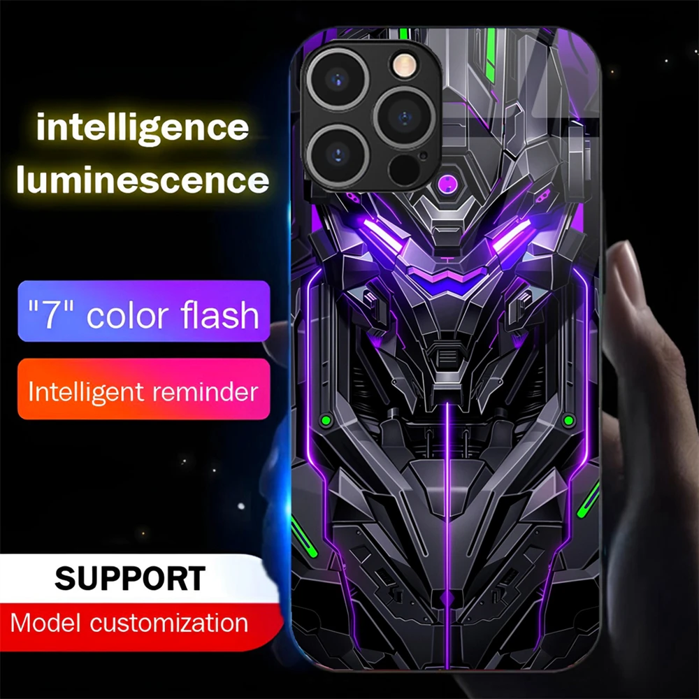 

Popular Punk Mech Sound Music Control Led Light Phone Case Glowing Cover For iPhone 16 E 15 14 13 12 11 Pro Max XR XS Plus SE