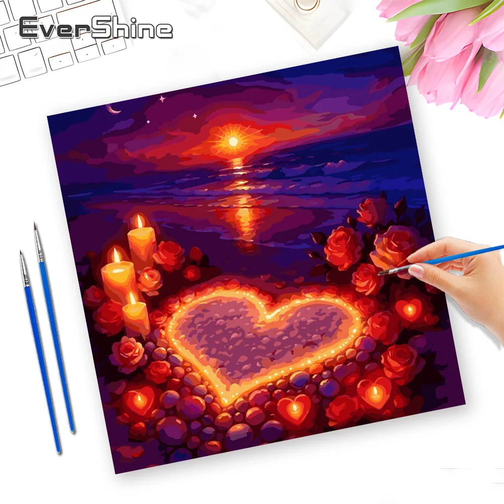 Evershine Landscape Pictures By Numbers Seaside Love Heart Drawing On Canvas Handpainted Painting Art Rose Coloring Handicraft