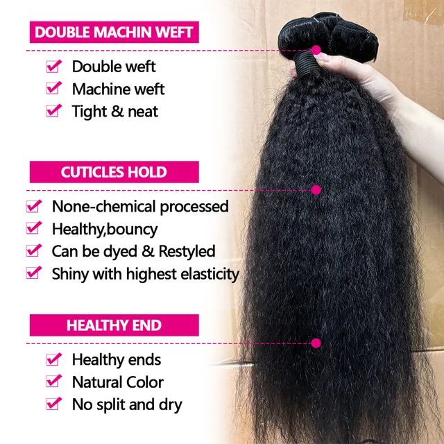 12A Kinky Straight Bundles Human Hair 100 Human Hair Yaki Straight Bundle 20 22 24 Inch Human Hair Bundles 3-5 Days Delivery 4
