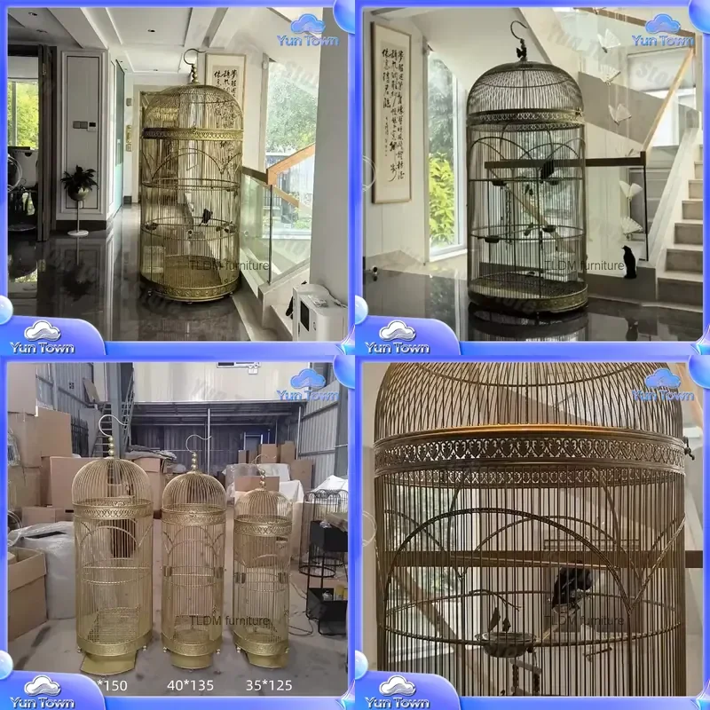 Extra Large Iron Cylindrical Bird Cage for Parrot Budgie Canary Outdoor Courtyard Villa Cage European Retro Style Pet Bird
