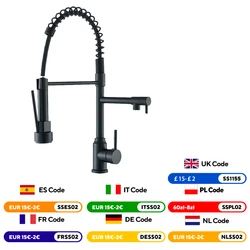 Kitchen Sink Faucet Pull Down Hot and Cold Water Mixer2 Mode Tap with Dual Spout 360 Rotation Flexible Deck Mounted