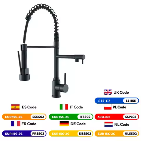 Black Kitchen Sink Faucet Pull Down Hot and Cold Water Mixer2 Mode Tap with Dual Spout 360 Rotation Flexible Deck Mounted