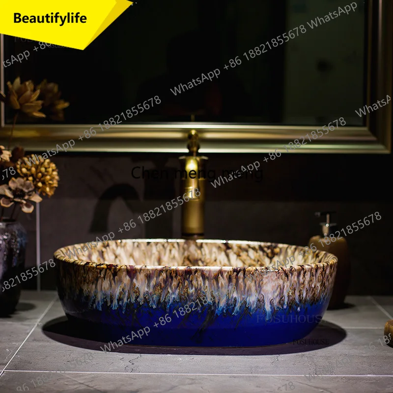 

A17 Простая керамическая ретро-раковина овальной формы для ванной комнаты, умывальник для туалета, креативная накладная раковина для дома, современный аксессуар для ванной