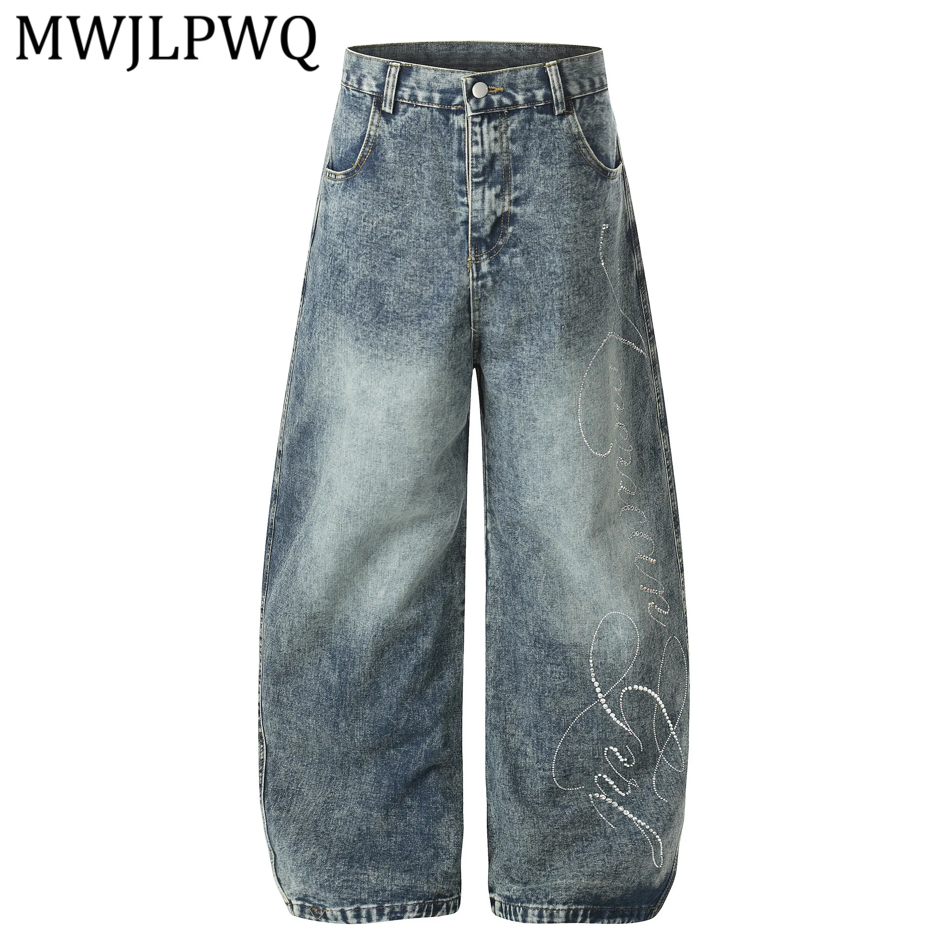 

Джинсы MWJLPWQ в американском уличном стиле с дизайном из страз, мужские, свободные, широкие, из денима, модные, весна 2026, 13358