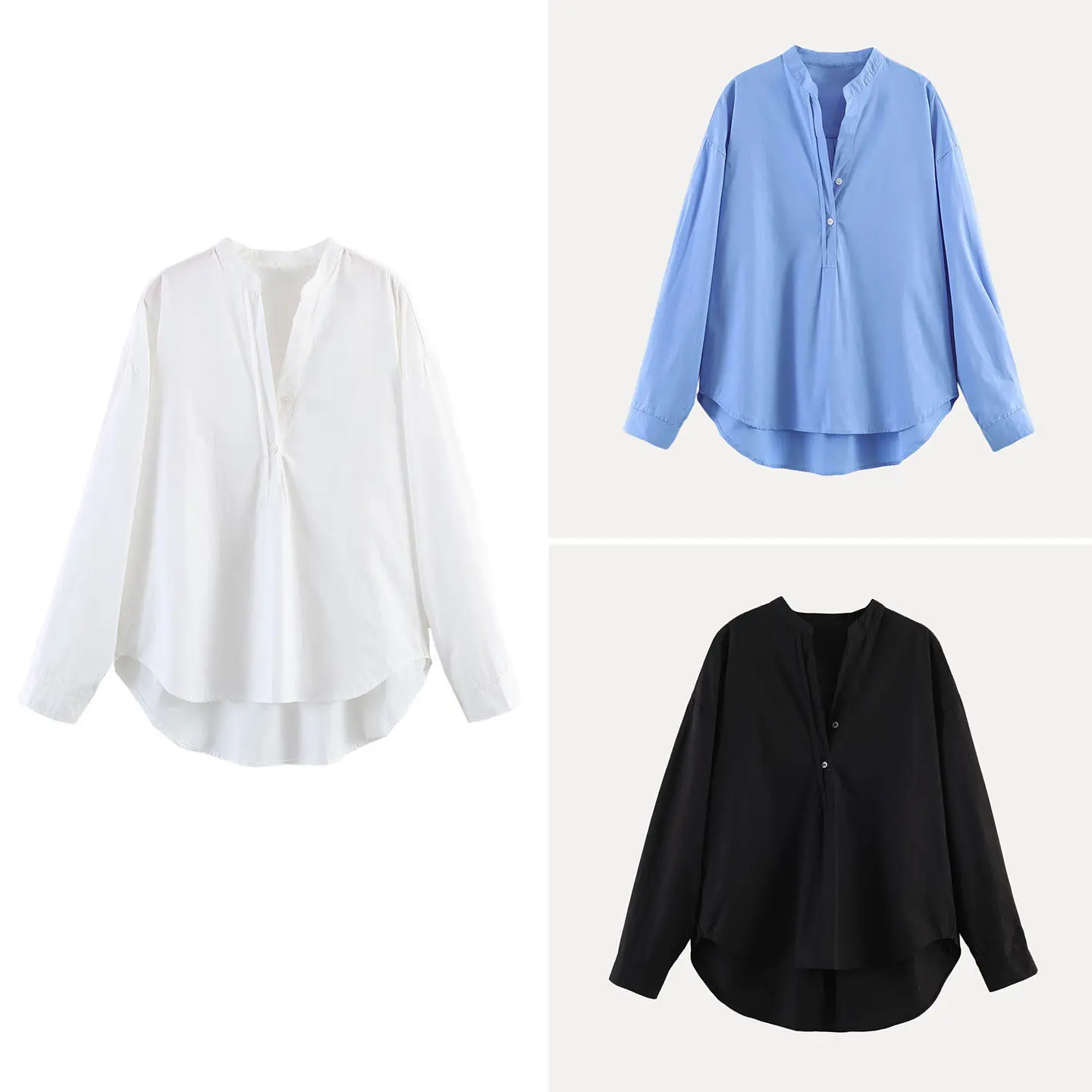 

Loose Casual Long Sleeve V-Neck Split Overhead Shirt Women's Summer Fashion New Style Loose Shirt Comfortable Breathable