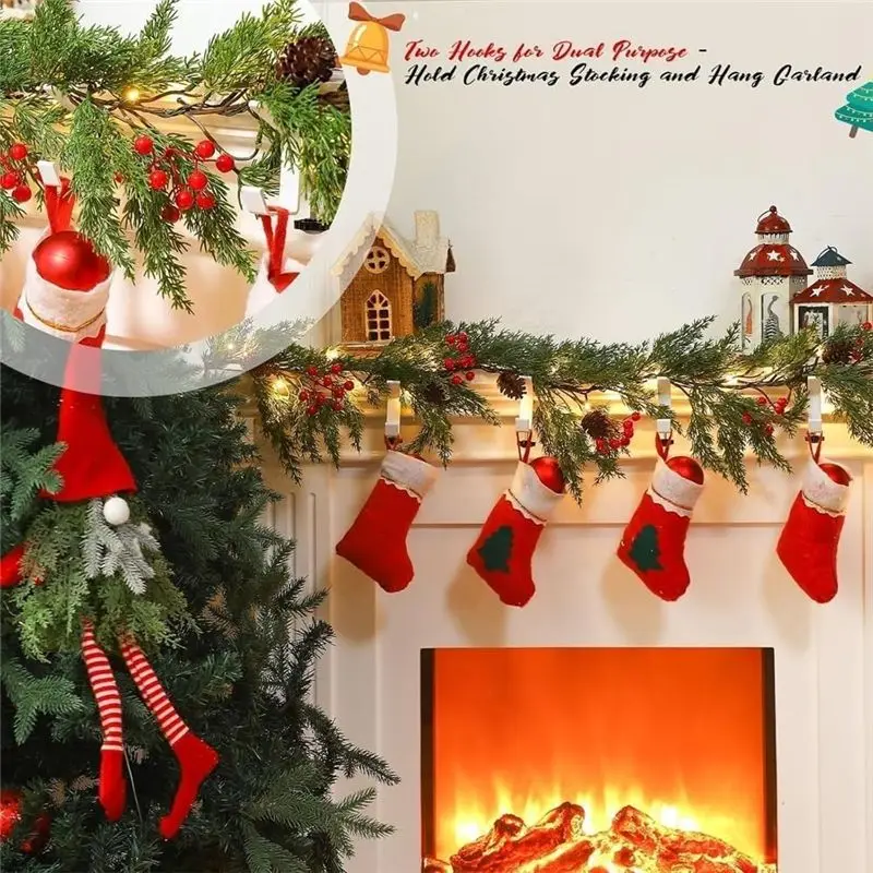 AB11 2 in 1 Garland Stocking Hanger No Drill Adjustable Heavy Duty Fireplace Mantle Hook for Christmas Decor