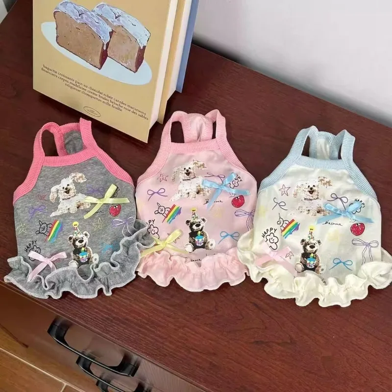 

Ins Pet Dress Animal Summer Cute Pet Dog Tank Small Dog Contrasting Color Top Cute and Comfortable Cat Home Vest Puppy Clothes