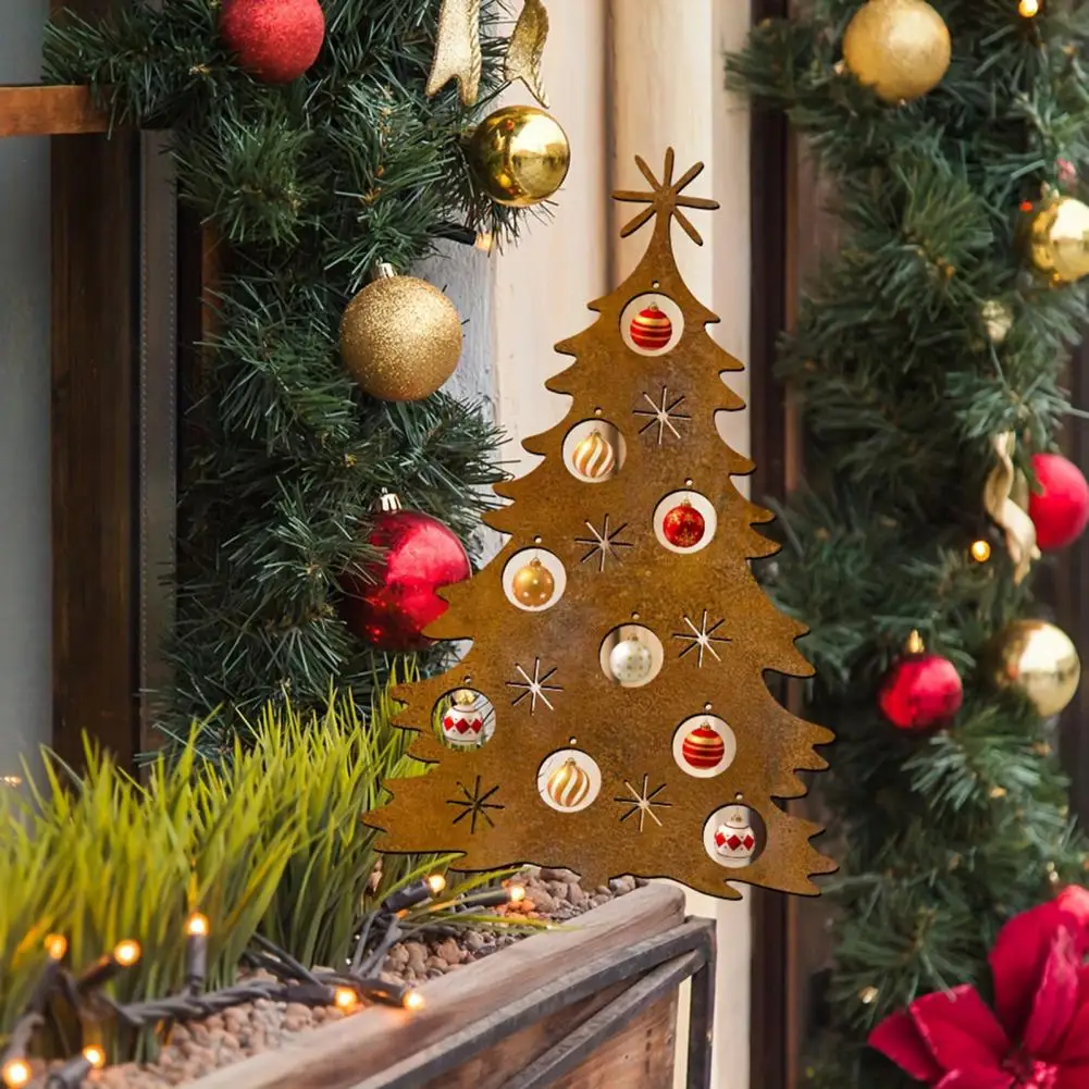 Christmas Tree Stake Christmas Tree Silhouette Sign Metal Christmas Tree Garden Stake Decoration for Indoor Outdoor Yard Lawn