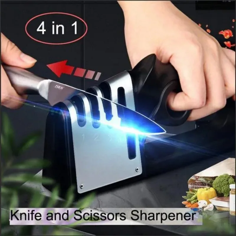 4-in-1 Professional Tungsten Fast Sharpener for Kitchen Knives and Scissors - Household Knife Tool
