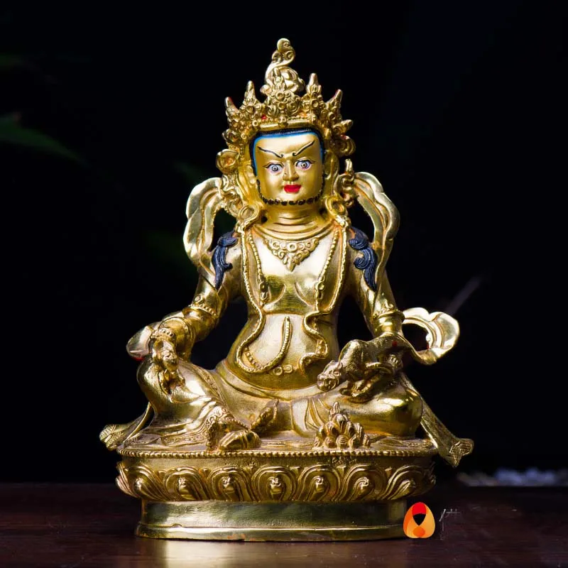 21cm # GOOD Buddhist bless family home Safety wealth fortune efficacious Gold gilding Yellow Jambhala buddha statue