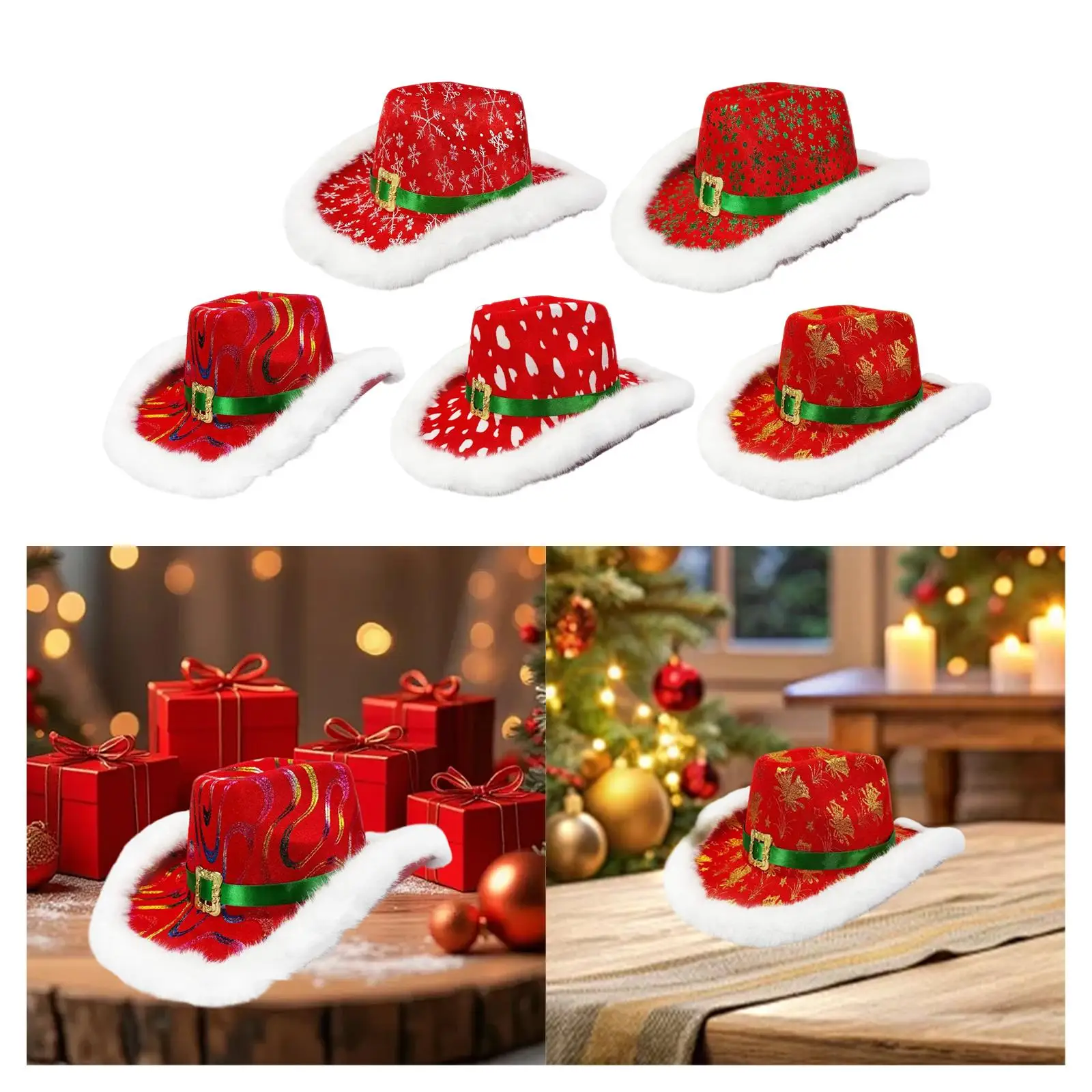 قبعة رعاة البقر لعيد الميلاد قبعة عطلة حمراء عصرية لحفلات أداء المسرح #3