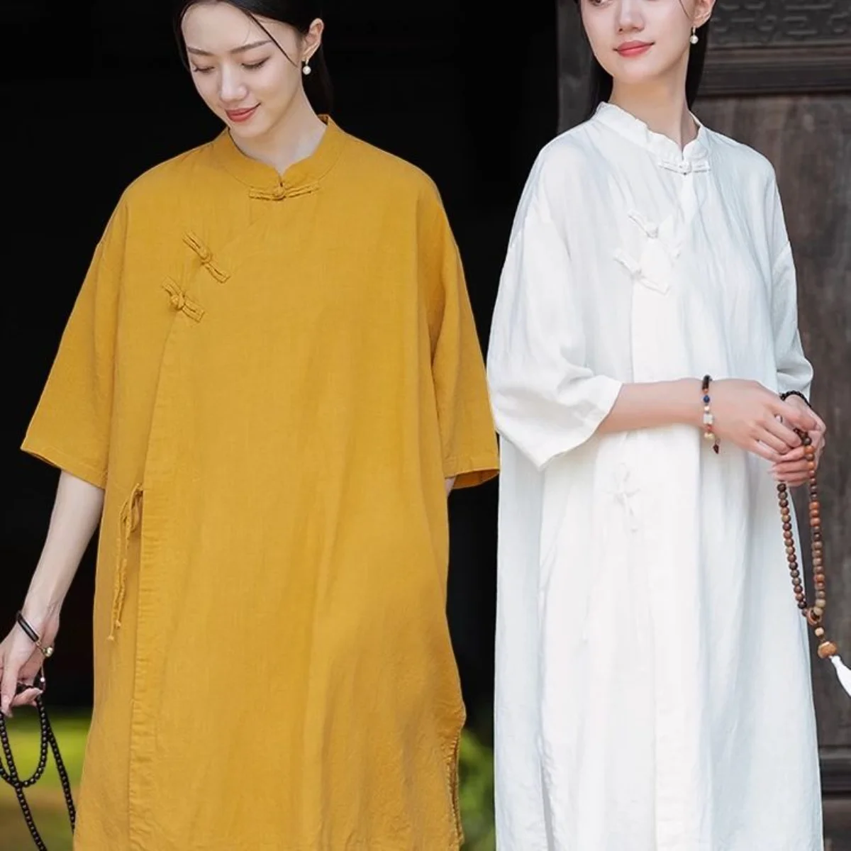 Chinese Style Women Lay Buddhist Clothing Frog Button Pullover Top Ordained Master Taoist Robe Meditation Suit Temple Attire