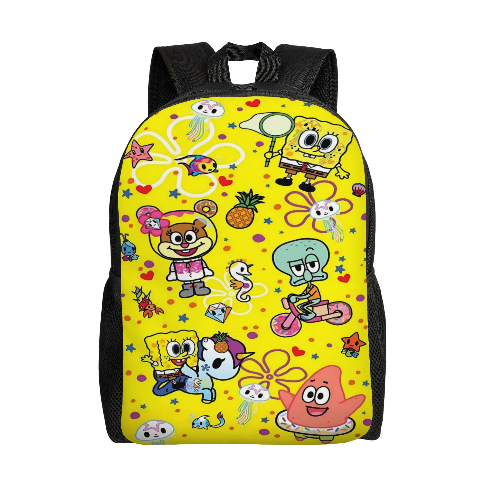 S-SpongeBobed Yellow Base Mini Character Tile Backpack  Daily Backpacks Unisex Kawaii School Bags Design Big Rucksack