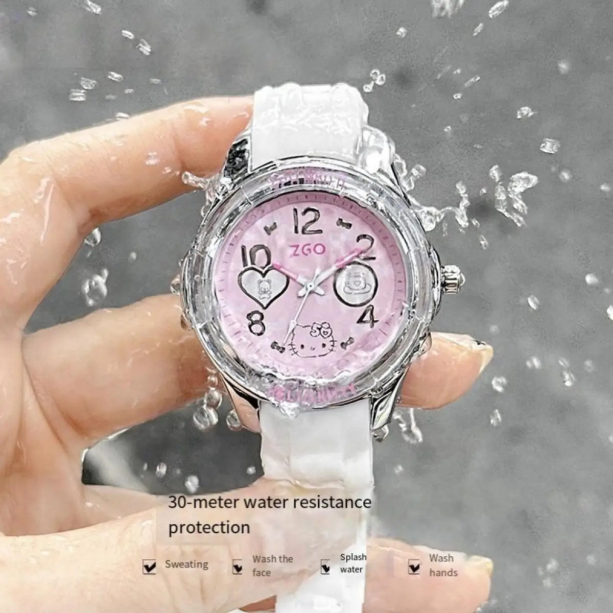 

Sanrio Hello Kittys, новые милые светящиеся часы с указателем для девочек, бесшумные водонепроницаемые многофункциональные часы с сердечком для девочек, подарок на день рождения для студентов