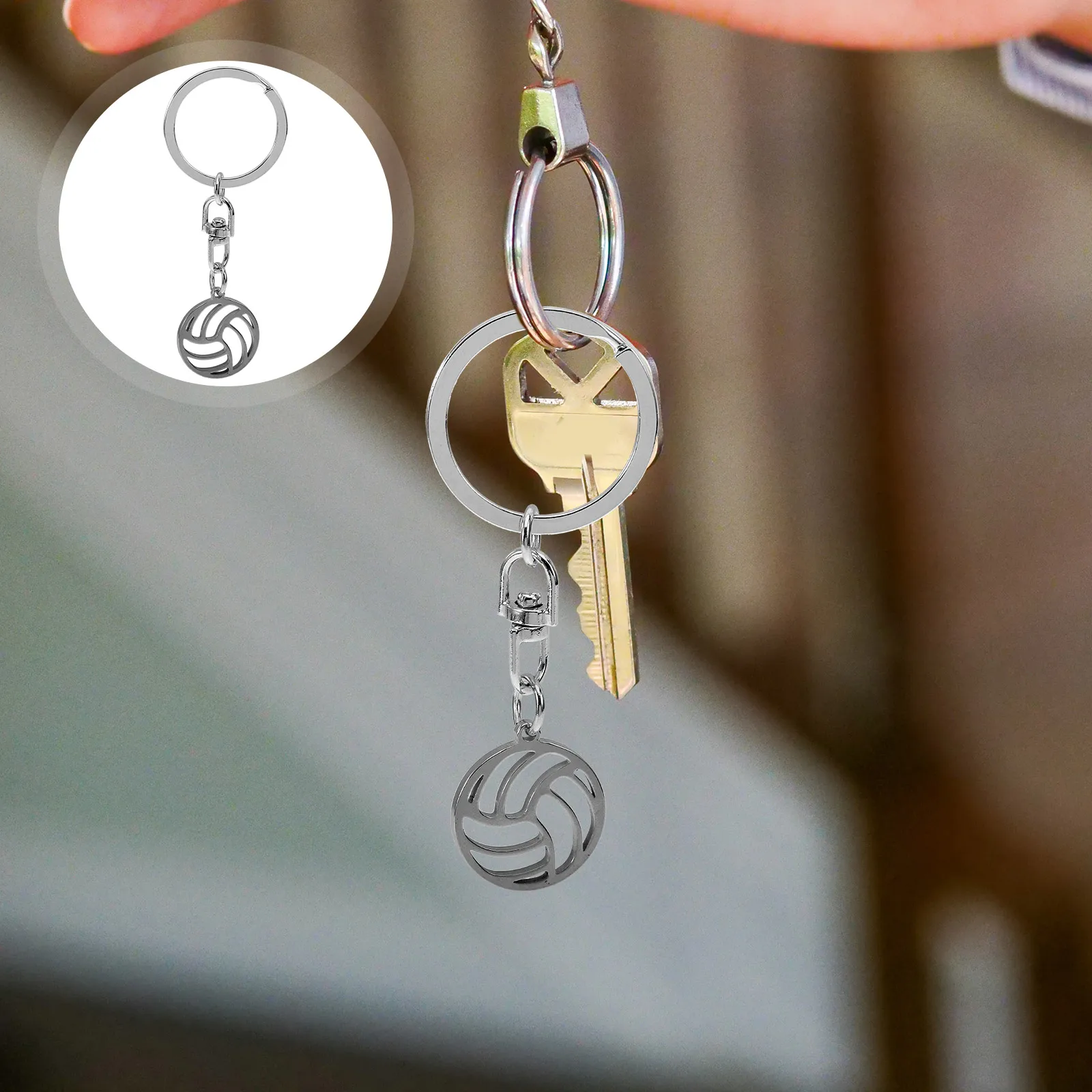 الكرة الطائرة المفاتيح الفولاذ المقاوم للصدأ الإبداعية تصميم جوفاء حقيبة قلادة الزخرفية الرياضة حلقة رئيسية الكرة الطائرة حفلة صالح