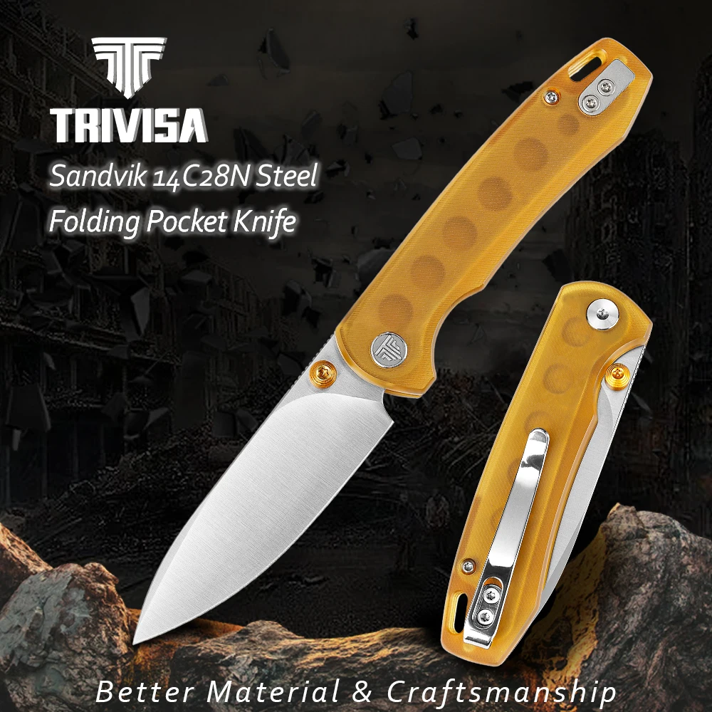 

TRIVISA Folding Knife for Men, 3.74" PEI Handle, Compact Outdoor Knife for Camping Hunting, with Gift Box, Dragonfly-Y